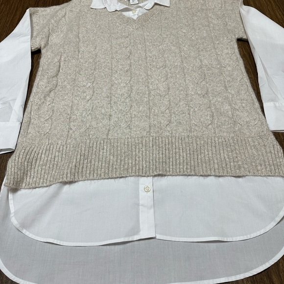 Rachel Zoe Layered Sweater Vest Blouse Women's White & Tan, Size Large - Picture 6 of 14